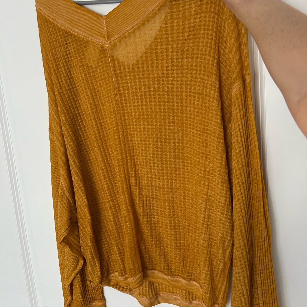 Free People Mustard Yellow Waffle Knit Top